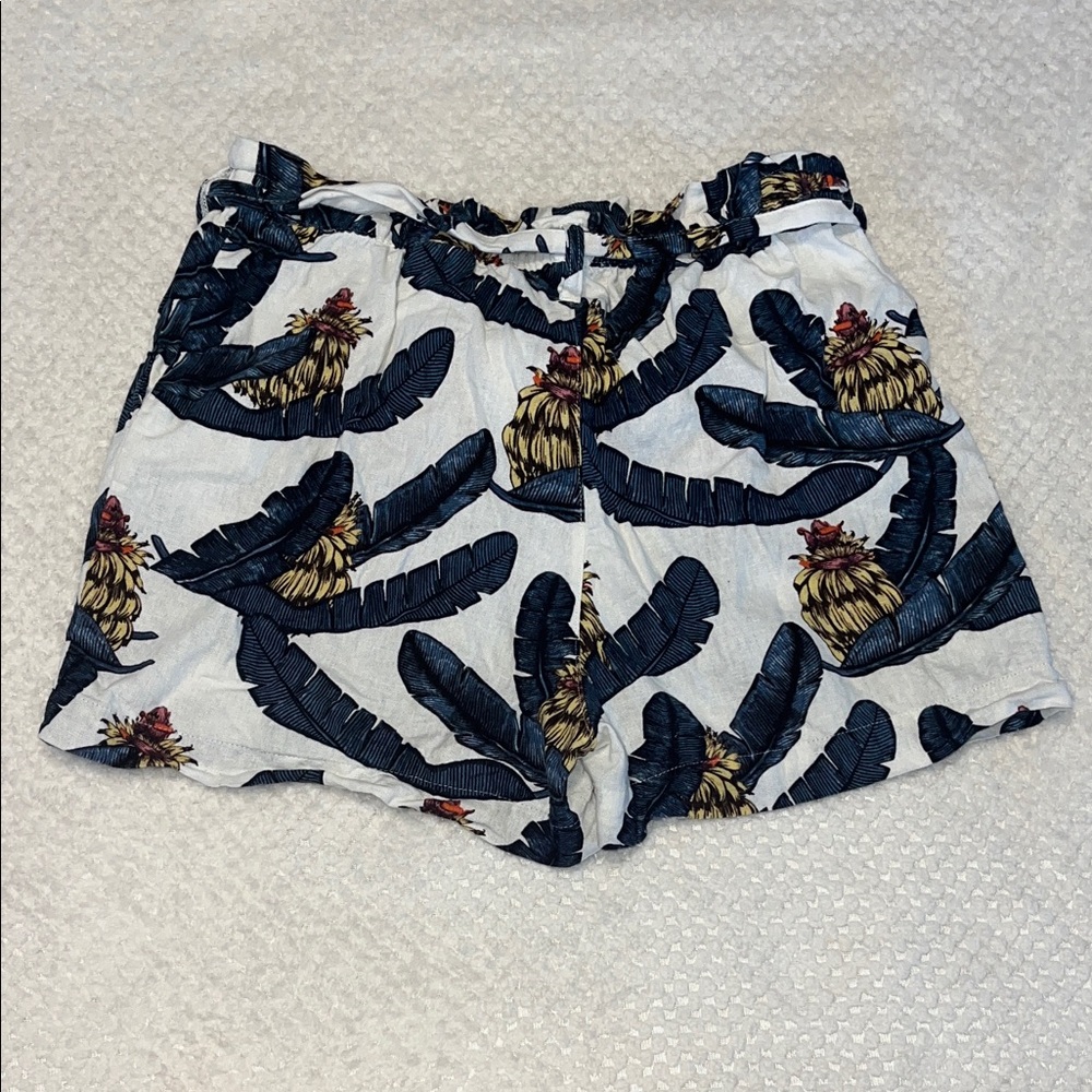 Desmond & Dempsey H&M Women Shorts Linen Blend Tropical Print Blue White Size 10 - Picture 8 of 9